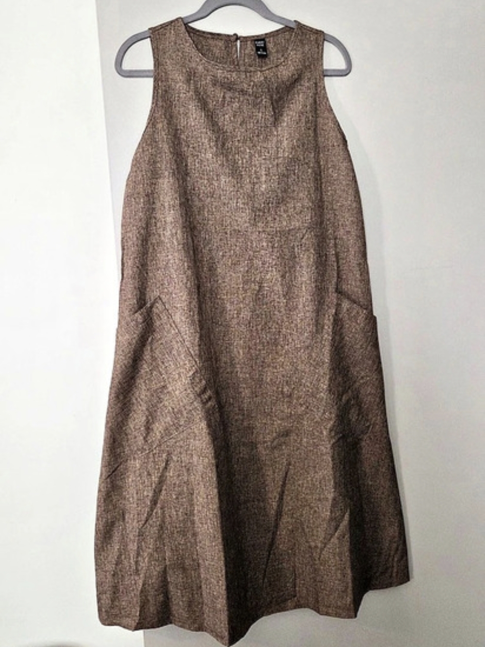 Emery Rose Round Neck Invisible Pocket Tank Dress Brown Midi Dress
